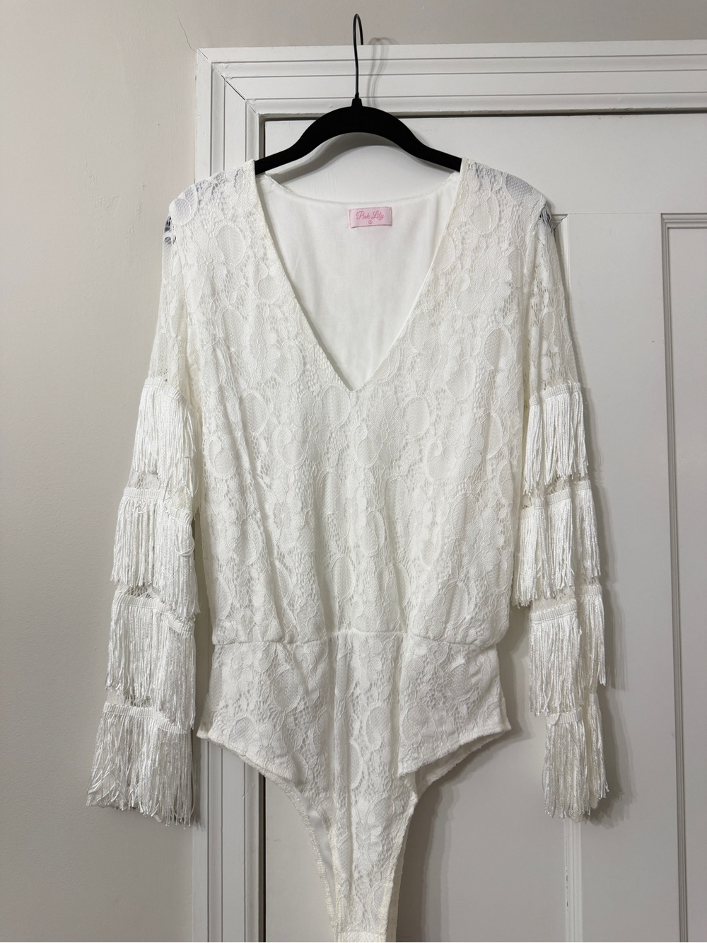 Meet Me on Broadway Ivory Fringe Bodysuit